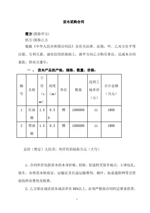 苗木采购合同范本-