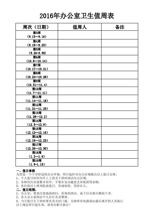 办公室值日表