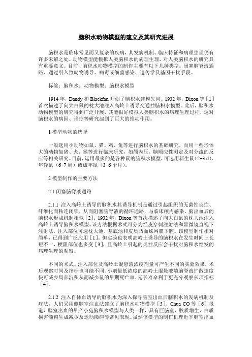 脑积水动物模型的建立及其研究进展