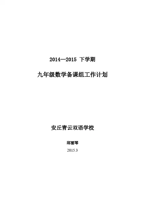 九(下)数学备课组工作计划