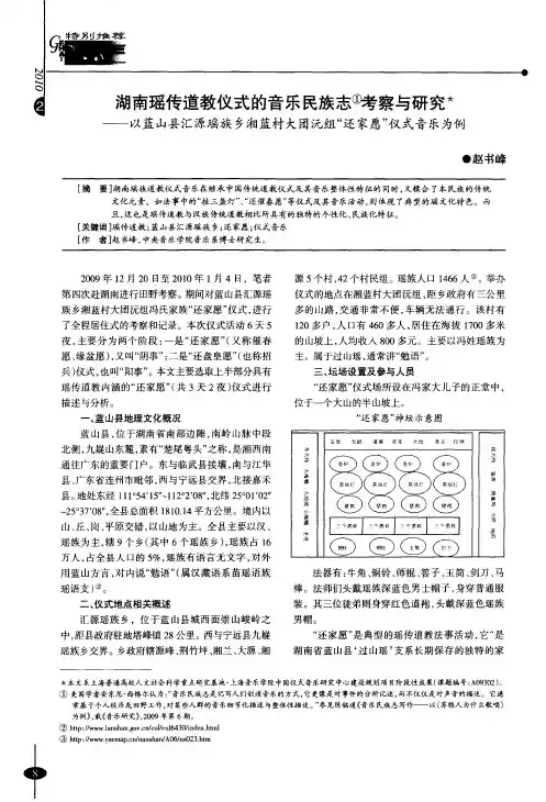 湖南瑶传道教仪式的音乐民族志察与研究——以蓝山县汇源瑶族乡湘蓝村大团沅组“还家愿”仪式音乐为例