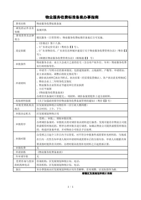 物业服务收费标准备案办事指南