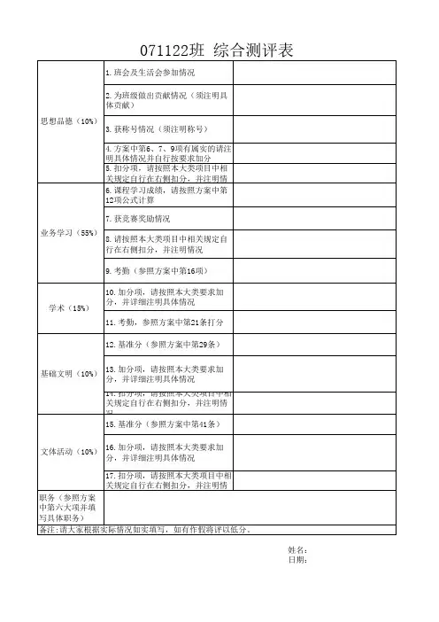 综合测评表