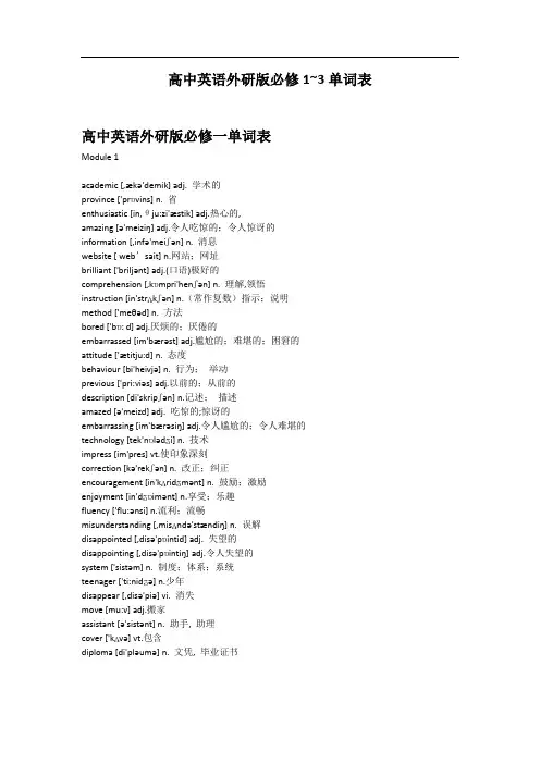 高中英语外研版必修单词表