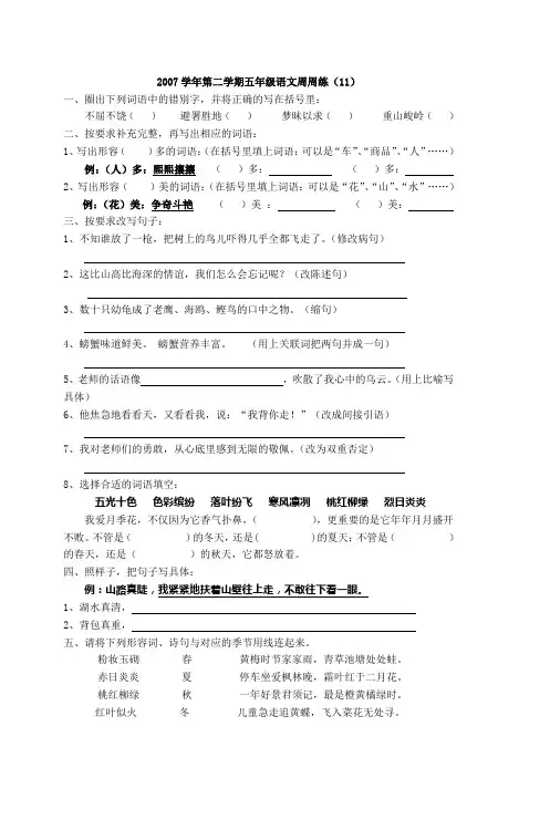 2007学年第二学期五年级语文周周练(11)