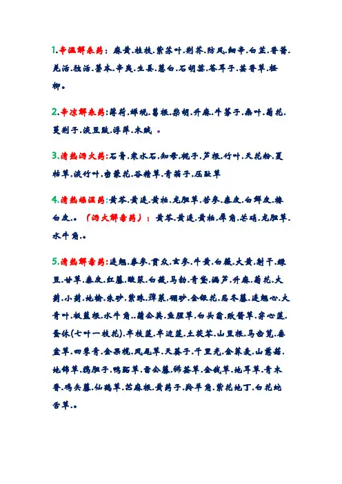 中药功效大全一览表