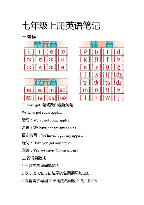 七年级上册英语笔记