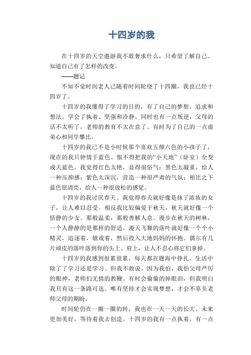初中生满分作文  十四岁的我