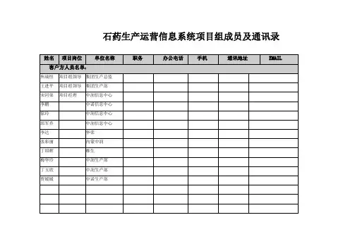 浪潮通软石家庄制药集团—石药集团生产运营信息系统项目组成员及通讯录