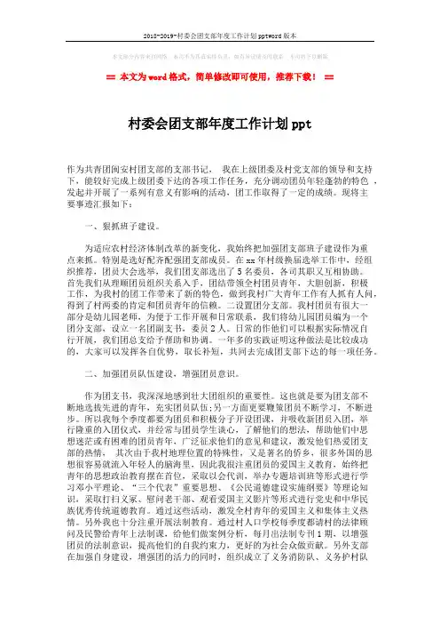 2018-2019-村委会团支部年度工作计划pptword版本 (2页)
