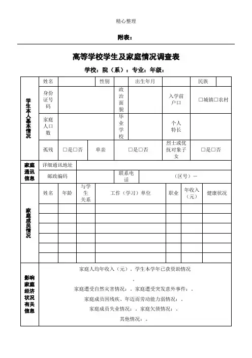 家庭贫困调查表格模板