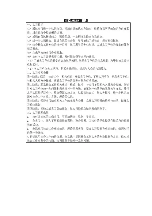 社会工作校外实习实践计划