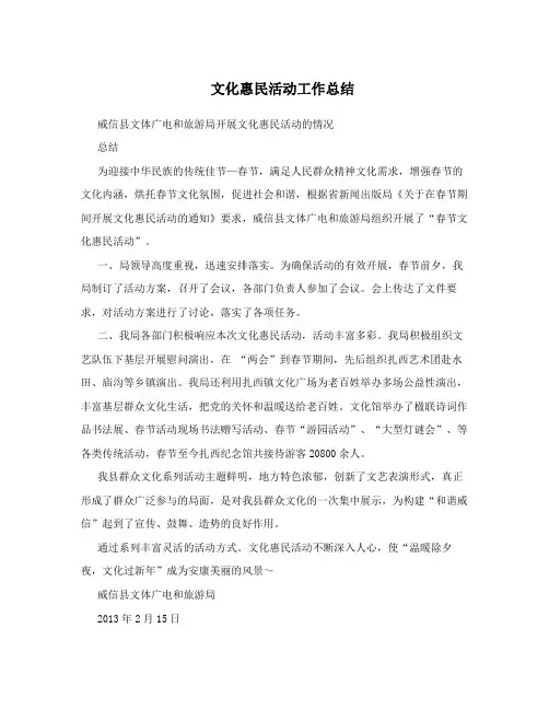 文化惠民活动工作总结