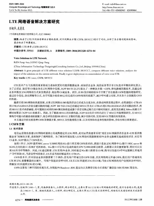 LTE网络语音解决方案研究