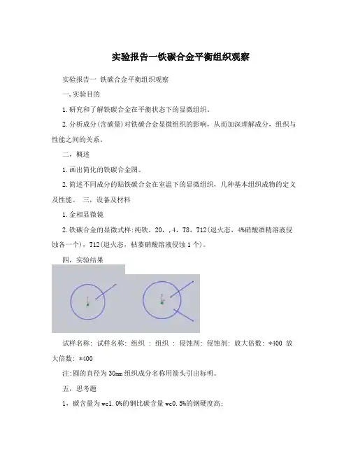 实验报告一铁碳合金平衡组织观察
