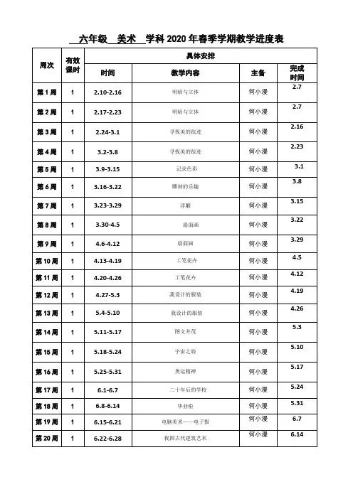 六年级下册美术教学进度表