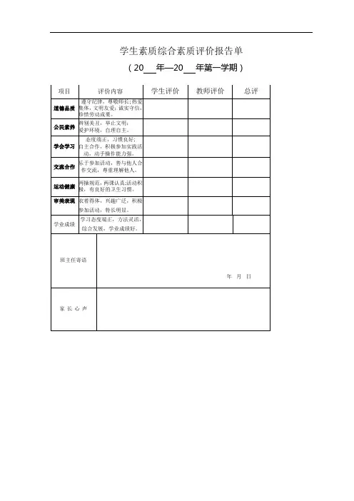 学生素质综合素质评价报告单
