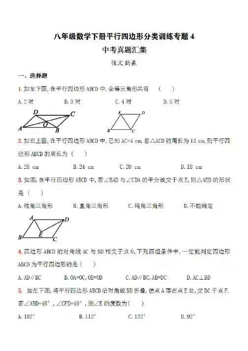 18c04(学生训练版分类训练专题)八年级数学下册平行四边形分类训练专题4
