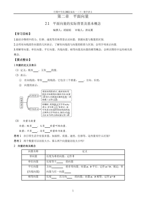 第二章 平面向量讲义(学生版)