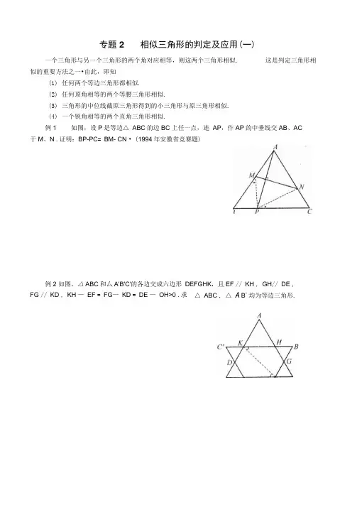 专题2相似三角形的判定及应用