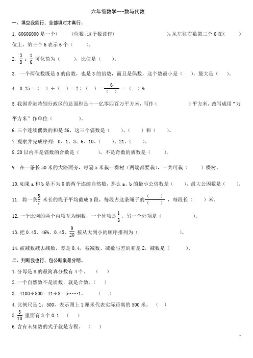(完整)人教版六年级数学下册总复习试题(最新)