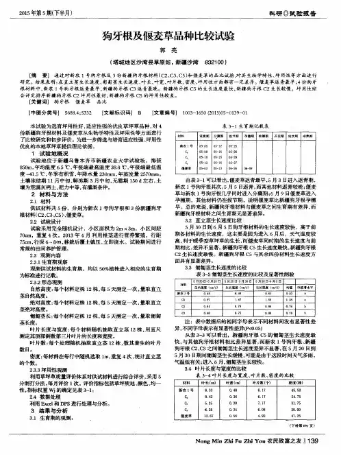 狗牙根及偃麦草品种比较试验