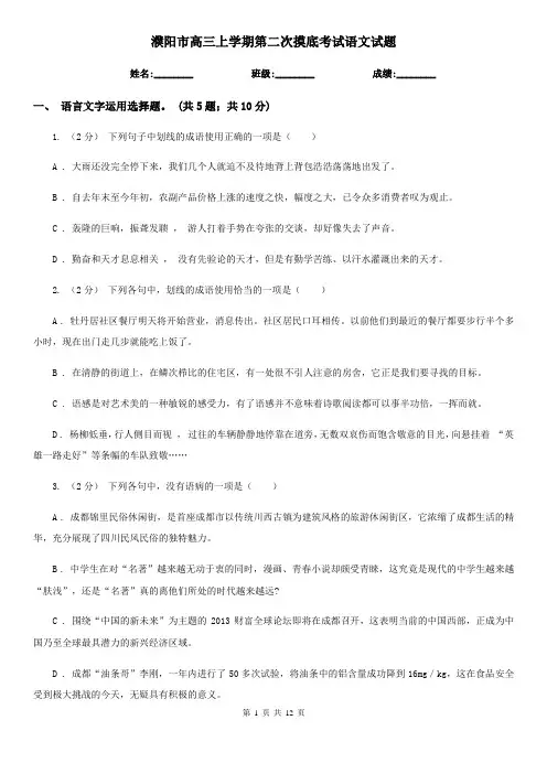 濮阳市高三上学期第二次摸底考试语文试题