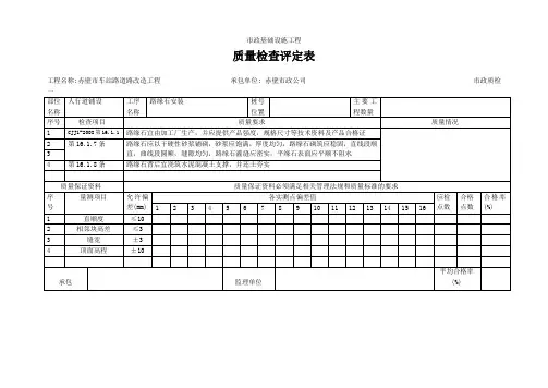 质量检查评定表