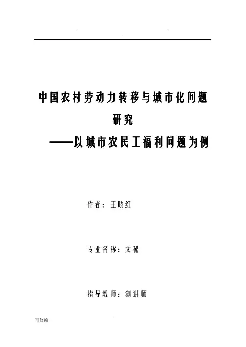 中国农村劳动力转移及城市化问题研究报告
