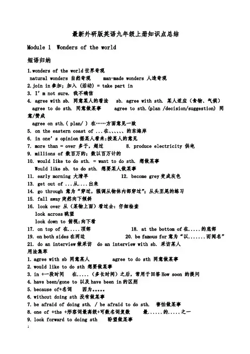 外研版英语九年级上册知识点总结(最新最全)