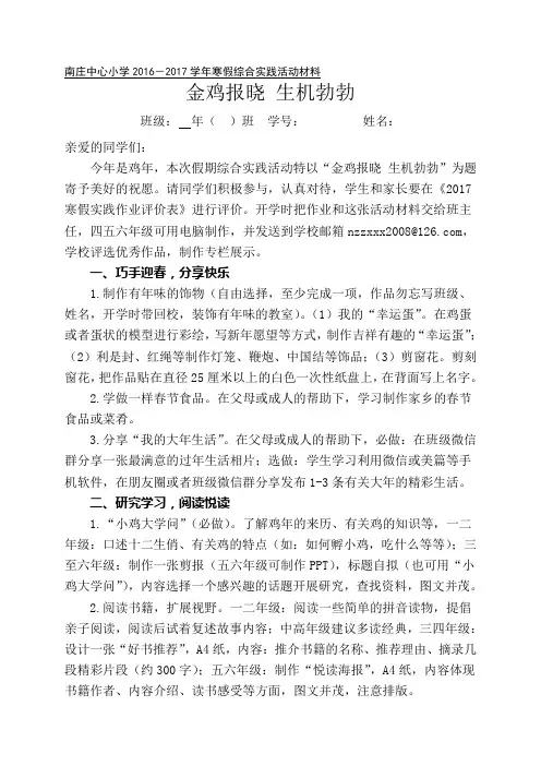 2017年寒假综合实践作业