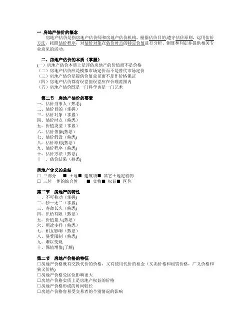 房地产估价期末复习资料