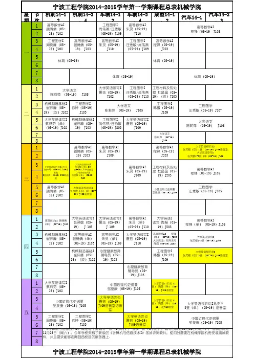 杭州湾汽车学院2014-2015-1课表及教学进度表