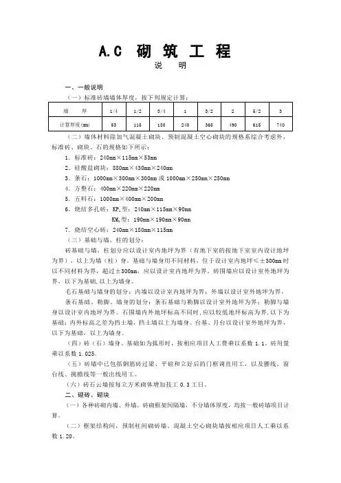 砌筑工程墙体定额计算规则