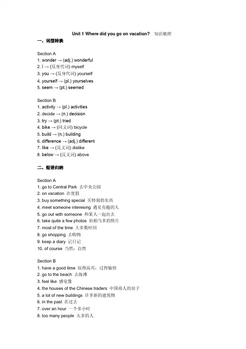 Unit1 where did you go on vocation知识点