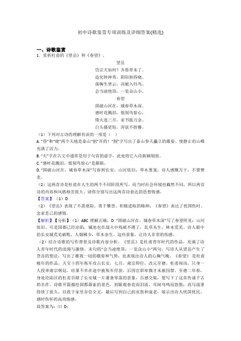 初中诗歌鉴赏专项训练及详细答案(精选)