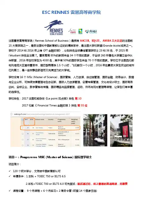 ESC RENNES 雷恩高等商学院简介