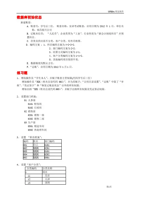用友U8练习题(1)