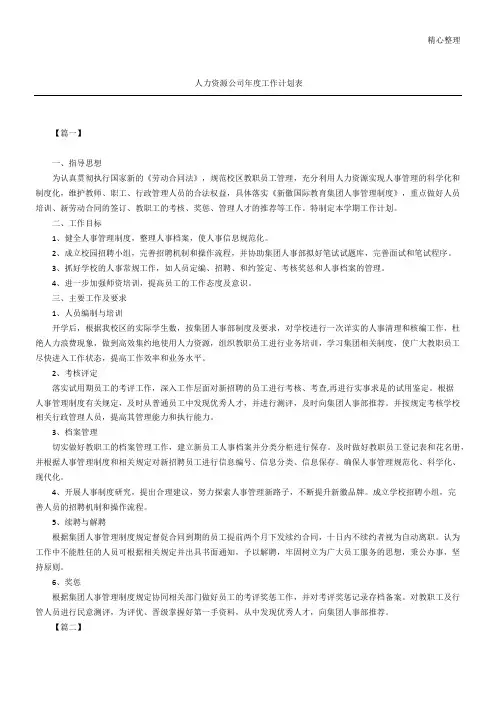 人力资源公司工作计划表
