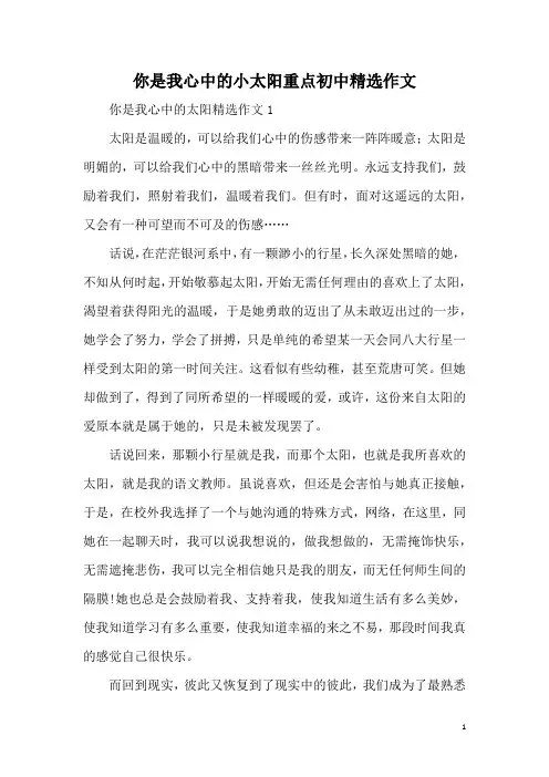 你是我心中的小太阳重点初中精选作文