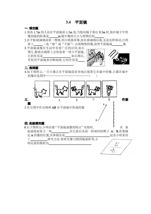 苏科版物理八年级上册：平面镜(同步练习)1