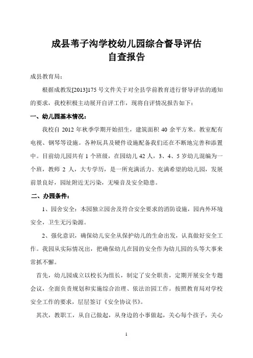 幼儿园综合督导评估自查报告