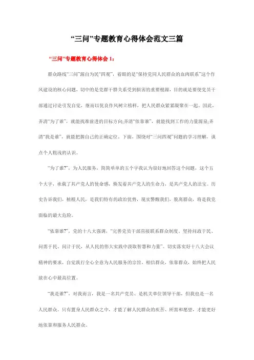“三问”专题教育心得体会范文三篇