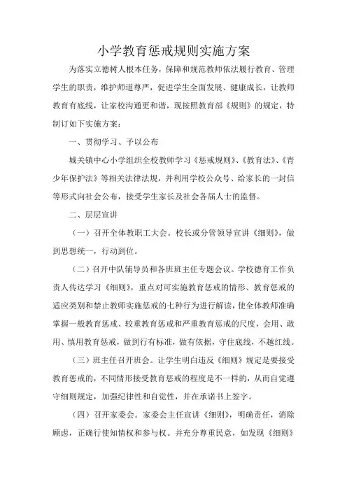 小学教育惩戒规则实施方案
