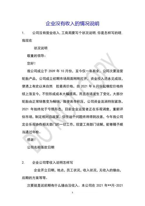 企业没有收入的情况说明