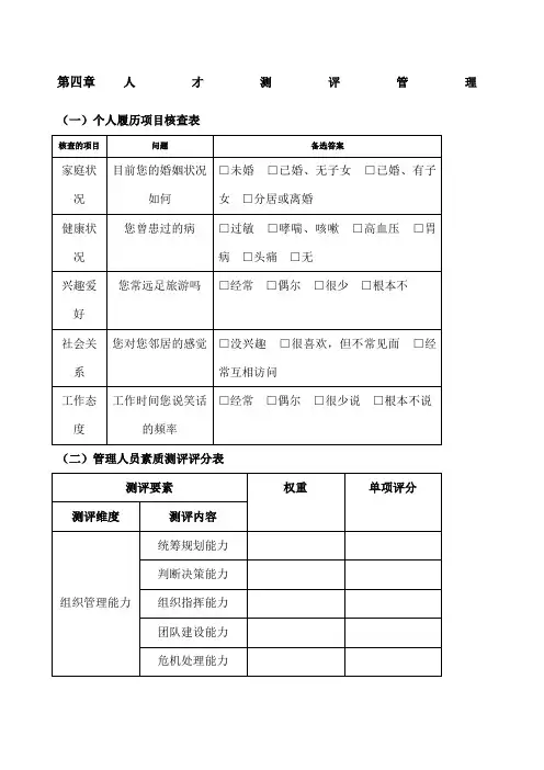 人才测评表格