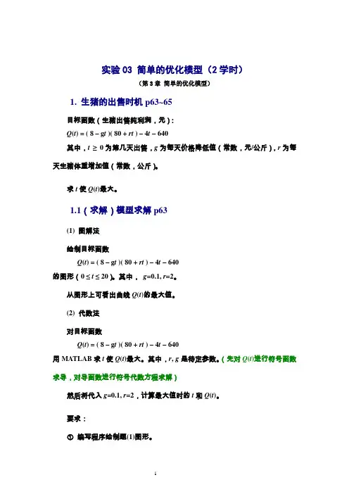 数学建模实验答案_简单的优化模型