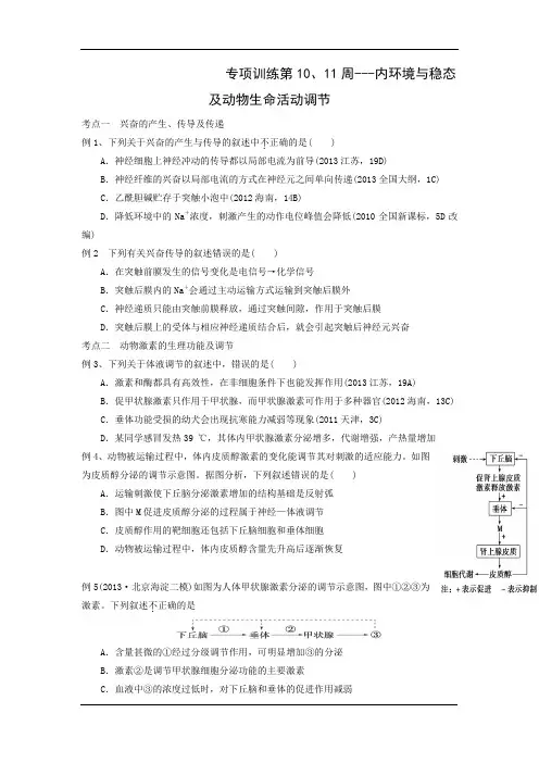 2015高考生物二轮复习专项周练：第10、11周 内环境与稳态及动物生命活动