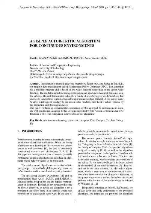 A simple actor-critic algorithm for continuous environments,” submitted for publication, a