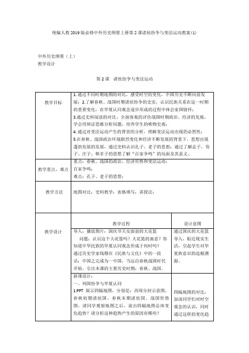 统编人教中外历史纲要上册第2课诸侯纷争与变法运动教案(1)